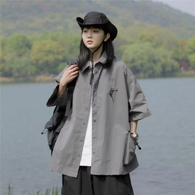 夏季户外机能工装短袖衬衫男女大口袋情侣休闲衬衣CK629,男装衬衫,星座1116A-1（原606A）