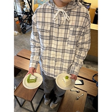 现货JY143-P42新款长袖格子连帽衬衫男复古宽松休闲潮流网图，男装衬衫，星座1501-3
