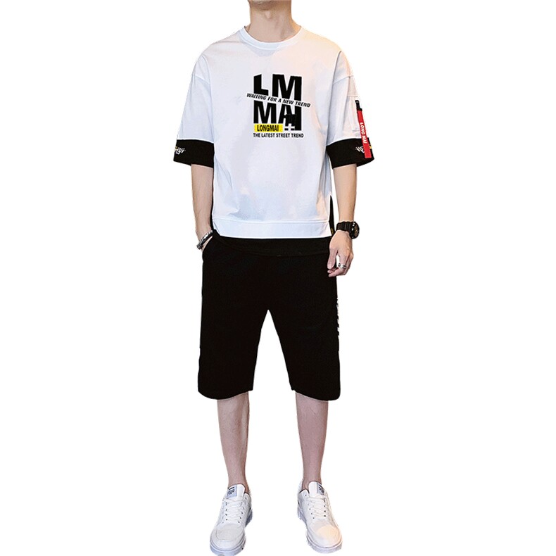 2021夏季新款休闲青少年大码纯棉潮短袖T恤男士学生套装TZ8536P50,男装休闲套装,星座217-4
