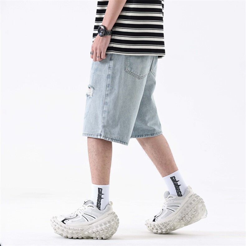 夏季高街牛仔短裤男美式ins复古宽松百搭痞帅七分裤潮305#-P47,男装牛仔裤,电商A178-1