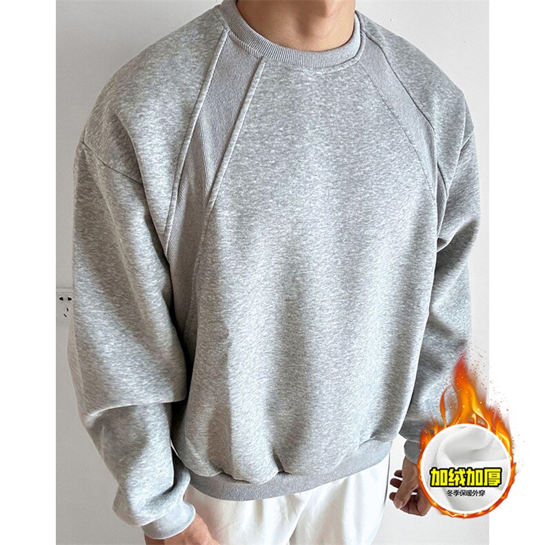 480G重磅加绒硬挺boxy男女秋冬美式高街结构螺纹拼接圆领卫衣外套，女装短外套，电商A486-1