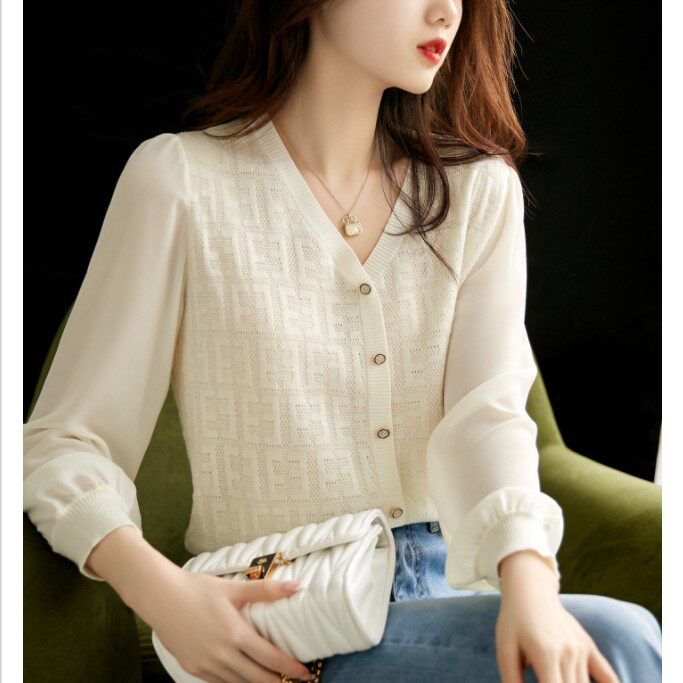 春夏新款温柔镂空提花扬子纱羊毛花边针织衫，女装针织衫/毛衣，美吧服饰