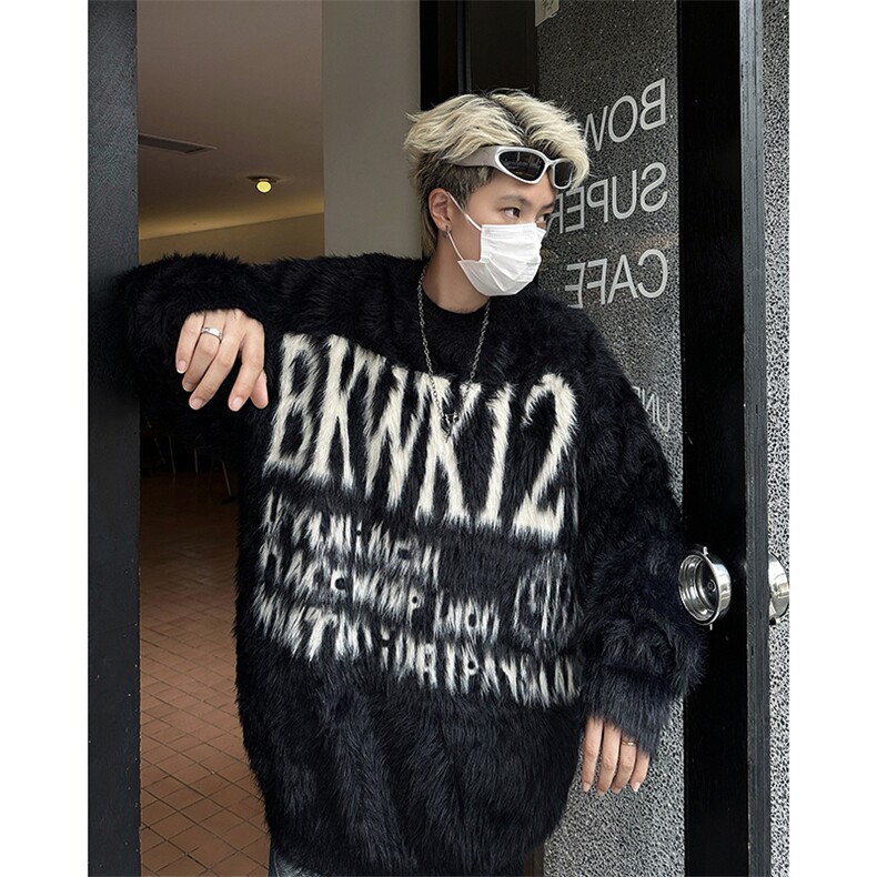 秋冬圆领毛衣男美式潮牌宽松百搭字母情侣软糯针织衫MY95266-p58，男装针织衫/毛衣，星座1008