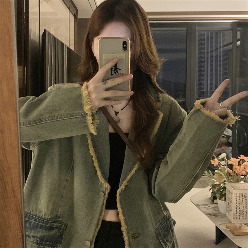 牛仔女春秋季美式复古独特设计感小众宽松西装领上衣C627-100,男装西服套装,星座911-2(原星座613-2）
