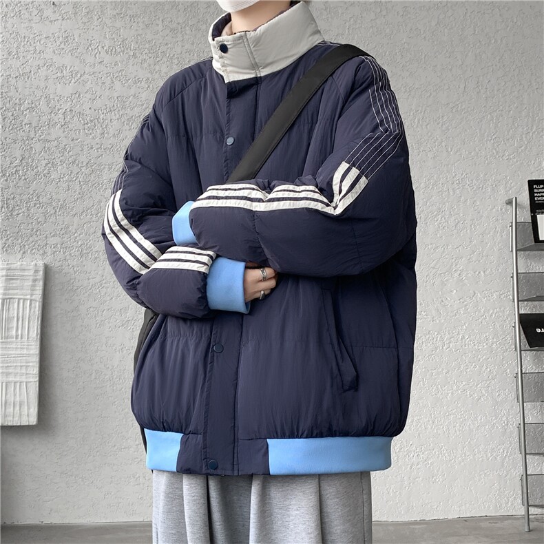 高品质2025冬季新款三条杠拼接加厚大码宽松棉衣男抖音得物2二开,男装棉衣,电商A426-1(原A430-1)