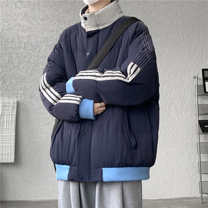 高品质2025冬季新款三条杠拼接加厚大码宽松棉衣男抖音得物2二开图片