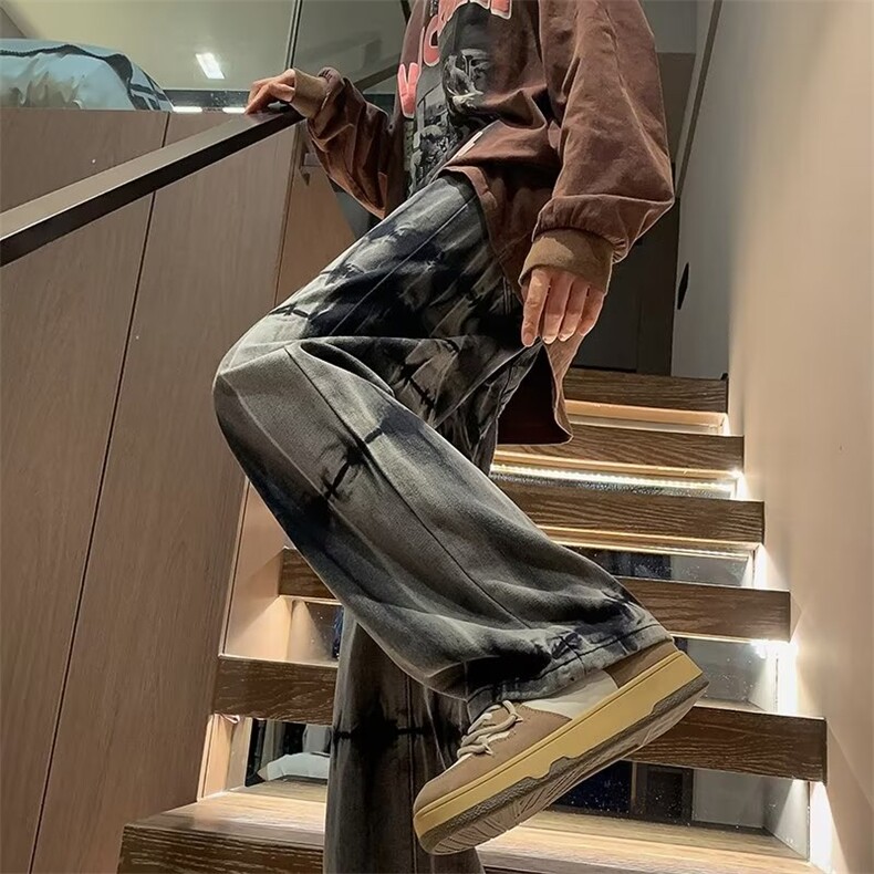 水洗扎染渐变牛仔裤男款秋冬季直筒宽松高街vibe潮NT744P42,男装牛仔裤,星座1116-2