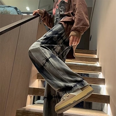 水洗扎染渐变牛仔裤男款秋冬季直筒宽松高街vibe潮NT744P42，男装牛仔裤，星座1116-2