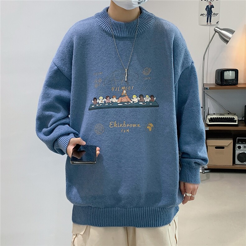 1港风半高领套头中性潮流大码M-5XL印花针织毛衣男MY7455P48控68，男装针织衫/毛衣，星座226-2