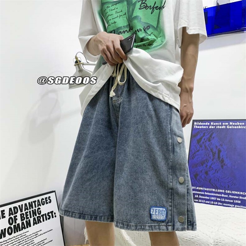 夏季牛仔短裤排扣潮牌百搭宽松休闲五分裤313A-1-NZ003-P45控58,男装牛仔裤,星座808A-1