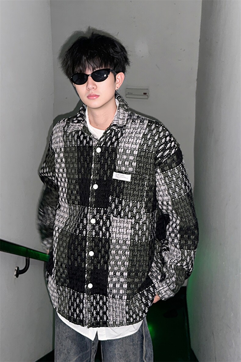 视频图-小香风外套男时尚潮流拼色编织格子上衣8893-P70,女装短外套,电商B380（原B361）