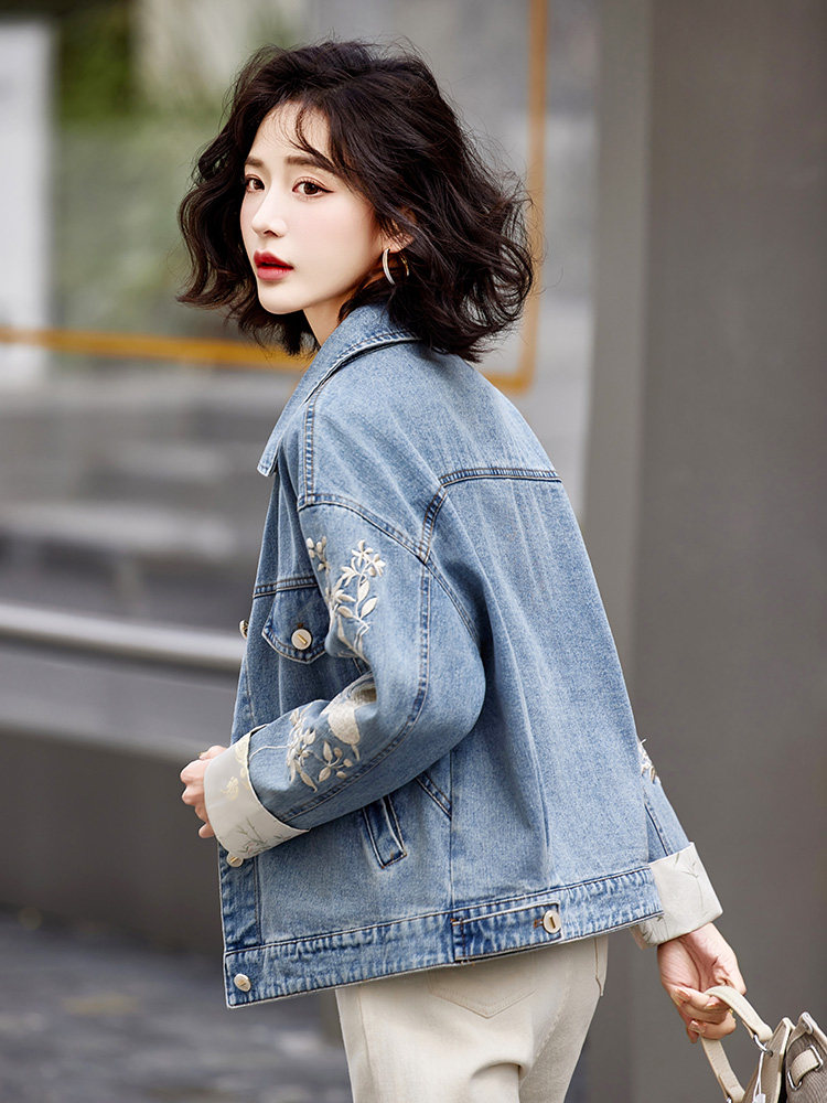 牛仔刺绣外套女春秋2025新款小个子短款百搭时尚洋气休闲夹克上衣,女装短外套,靓衣阁