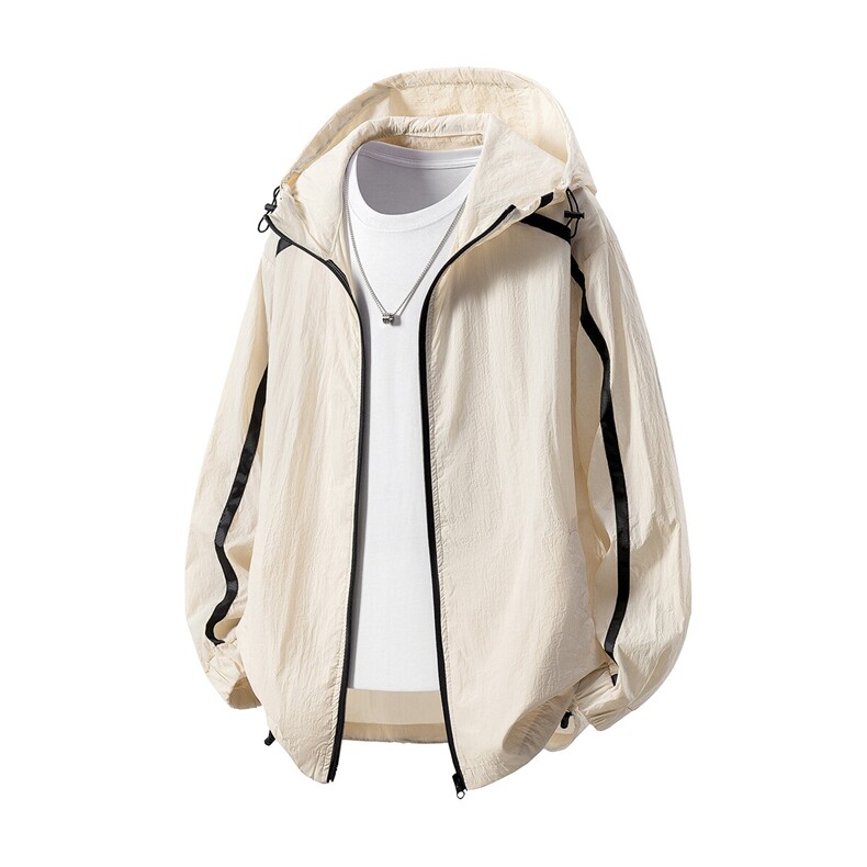 立体白底连帽滚边设计大码M-5XL情侣潮牌防晒服男FS77005P45控68图片