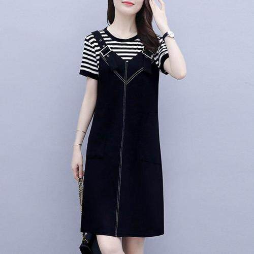 条子拼接连衣裙，女装连衣裙，平凡人生