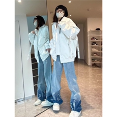 ins新款简约2025怀旧色高街扎染质量男士牛仔裤春秋款时尚潮流，男装牛仔裤，星座506A