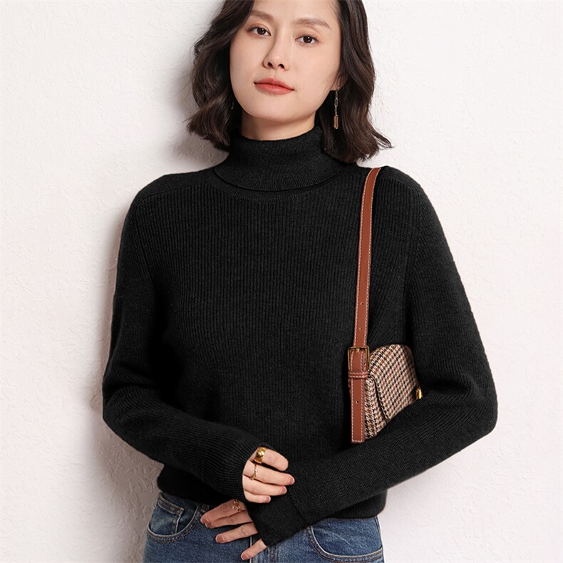 时尚潮流秋冬新款简约精致保暖气质高翻领女士羊绒衫,女装羊绒衫,艾米娇羊绒
