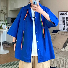 潮流短袖休闲衬衫男士2024夏季外套衬衣痞帅气宽松寸衫W2810-P32，男装衬衫，星座412-2