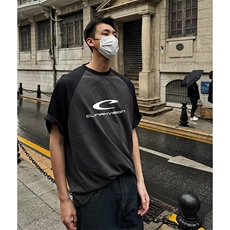 抖音得物高品质二开240克宽松纯棉美式潮牌插肩袖拼接短袖T恤，男装T恤，电商A486-1