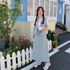 现货：夏装新款休闲工装马甲半身裙三件套2C135-8805P155K218，女装套装/套裙，2C135