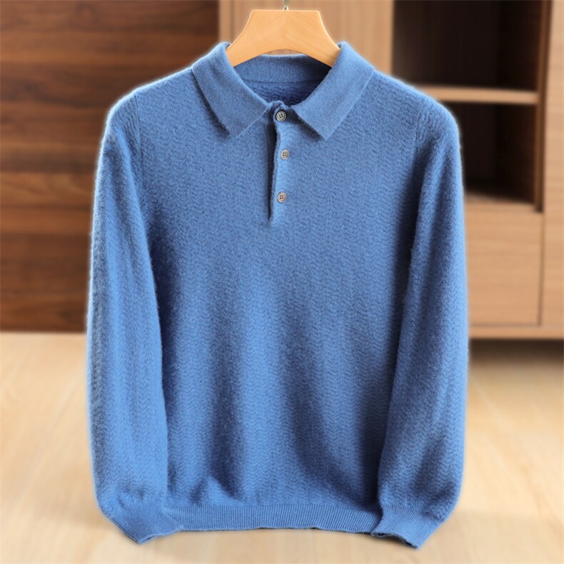 男士polo衫长袖t恤男2024年秋冬季加厚保暖衣服男韩版潮流内搭,男装羊毛衫,鹿一羊绒