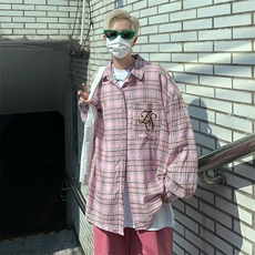 格子衬衫男长袖韩版潮流字母刺绣高街帅2023秋季ins外套CY512-P43，男装衬衫，星座412-3