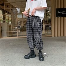 夏季新款休闲裤男韩版宽松清凉格子抽绳束脚大码运动裤8011-P45，男装休闲裤，电商A059