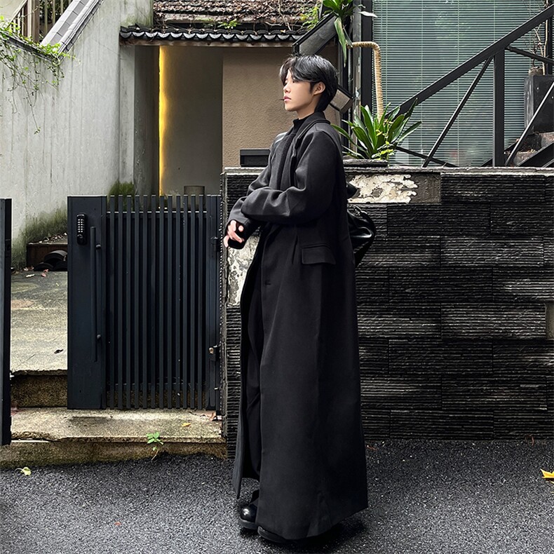 现货~韩系超长款呢子大衣cleanfit加长落地风衣外套Y901-P145，男装风衣，星座1004-3