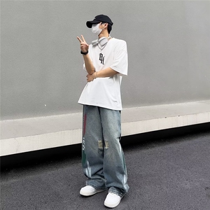 慵懒潮夏季日常简约牛仔裤潮流文艺拉链裤B9039P43图片
