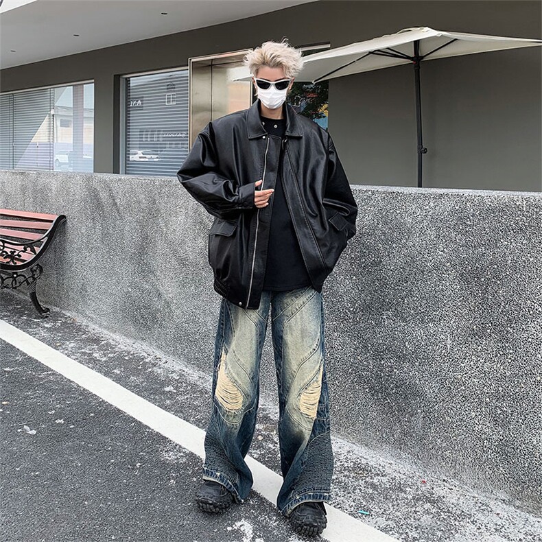 皮衣男女同款外套2024新款秋冬季复古棕色夹克机车美拉德潮牌,男装夹克,星座505-2（原电商A260-1)