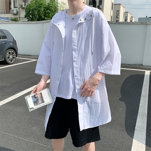 七分袖防晒衣服炸街外套男夏季连帽风衣中长款冲锋衣潮 W894-P35图片