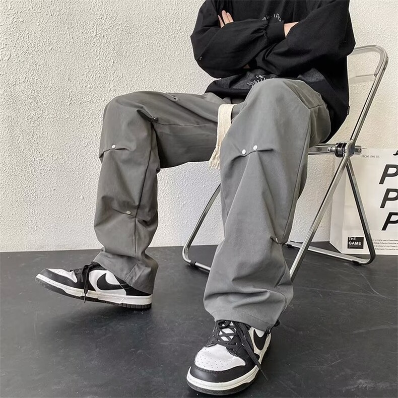 休闲裤男韩版潮流港风潮牌柳钉褶皱工装裤宽松阔腿秋季K9053-p45,男装工装外套,星座1008-1