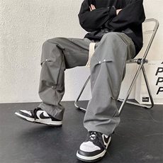 休闲裤男韩版潮流港风潮牌柳钉褶皱工装裤宽松阔腿秋季K9053-p45，男装工装外套，星座1008-1