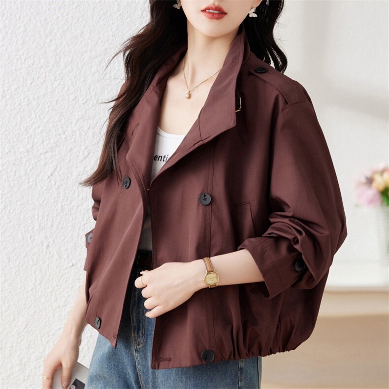 闺舍风衣女短款春秋2025年早春新款气质洋气休闲宽松简约百搭上衣，女装风衣，仁梯