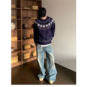 时尚百搭潮流新款日系气质费尔岛提花毛衣简约流行YM64-P49图片