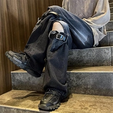 做旧高街牛仔裤男女微喇叭高腰拼接设计感休闲百搭长裤DHWH13/P58，男装牛仔裤，星座506