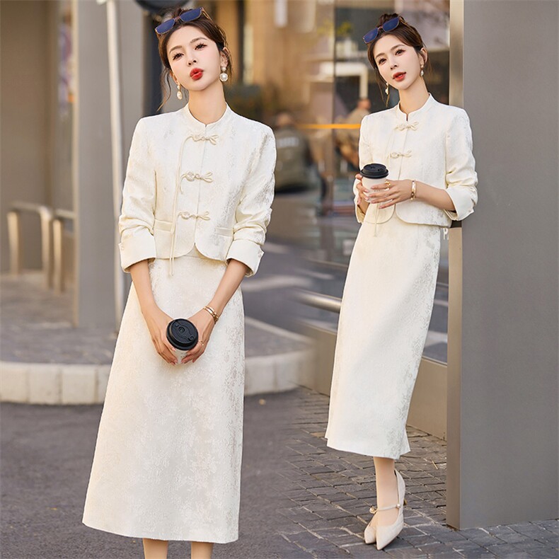 现货新中式套裙女2024年春季新款女装时尚气质显瘦两件套,女装套装/套裙,依如秀(原杭风阁)