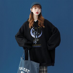 ！ 2024春季新品慵懒简约甜美印花宽松连帽卫衣W288 P35控48图片