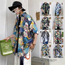 2023夏季男士休闲宽松衬衫青年花色9色衬衣TZ001-1-P25，男装衬衫，电商A128