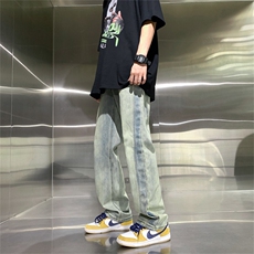 美式潮高街黄泥水洗牛仔裤男直筒宽松拼接休闲长裤N0813-P45，男装牛仔裤，星座308B-1