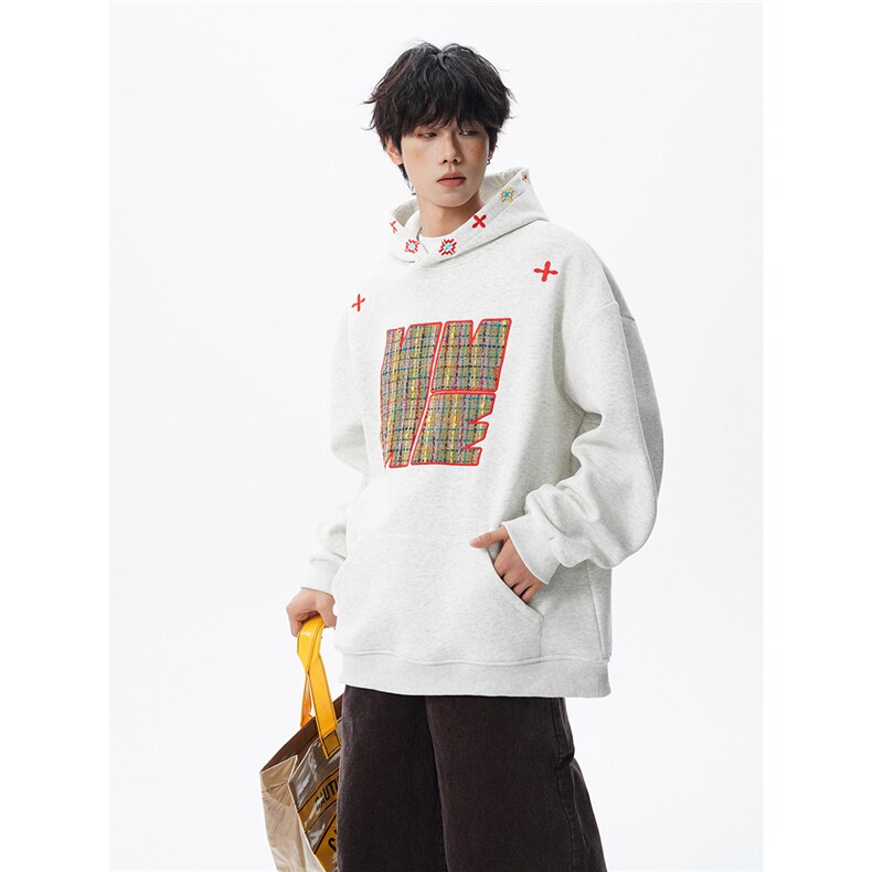 8XL-M美式复古小香风卫衣宽松连帽重磅外套刺绣加大码WY9109/P65图片