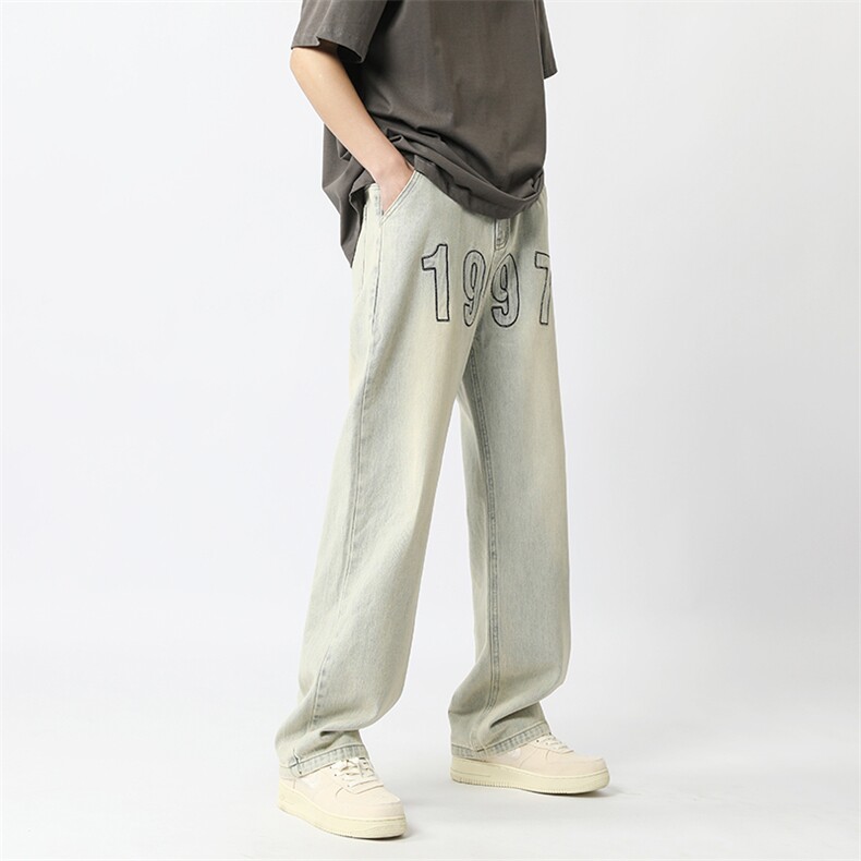 2024新款美式高街1997刺绣宽松牛仔裤男直筒313A-1-NZ030-P55控68,男装牛仔裤,星座808A-1