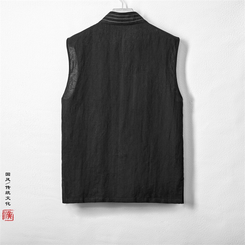 夏装新款风男装棉麻男士无袖改良汉服外套T008P70,男装民族服装,钱塘802