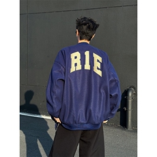 春秋季新款字母印花棒球服外套男士复古宽松休闲百搭夹克上衣，男装夹克，星座410-7