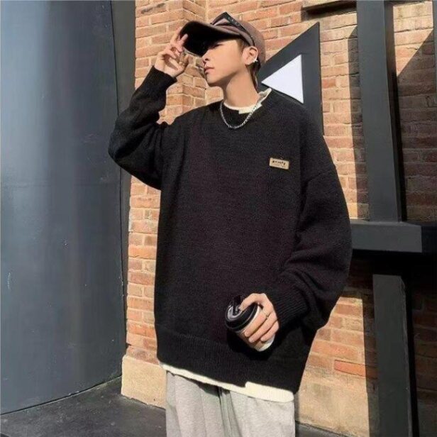 美式重磅毛衣男春秋季新款加厚慵懒风百搭纯色圆领针织衫8226-P45,男装针织衫/毛衣,星座1109-3