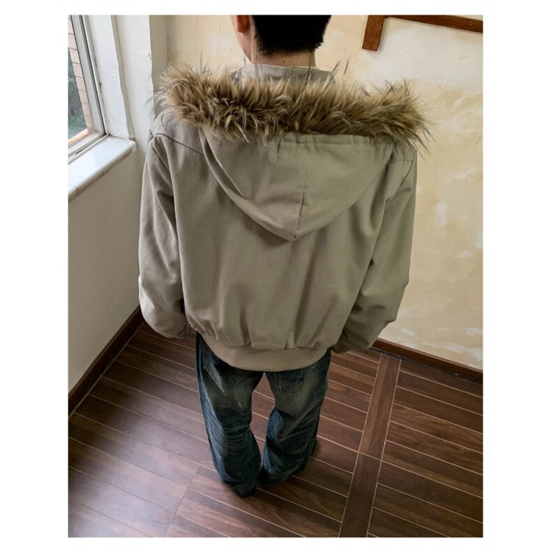 2025冬季新款美式复古座山雕短款连帽毛领棉服男冬派克服棉衣外套,男装棉衣,星座506A