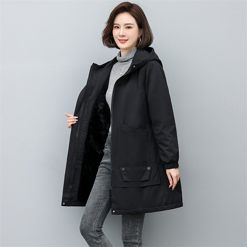 派克服棉衣中长款2022年新款冬季大码宽松加绒加厚外套,女装派克服,忆绮罗