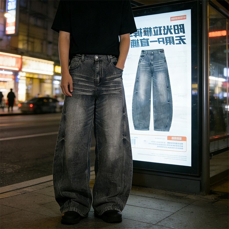 宽松直筒黑灰色牛仔裤男生长裤A140-P55,男装牛仔裤,电商D312