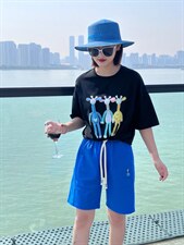 OUGNI现货时尚重工镶钻卡通短袖T恤，女装T恤，OGENI 欧葛妮