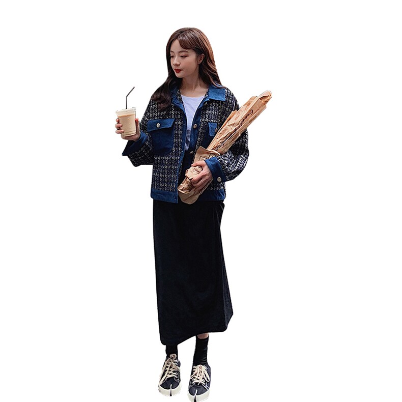 2021春秋季新款牛仔拼接小香风短外套时尚潮流舒适百搭,女装短外套,艾艾淮淮
