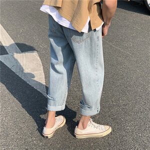 现货主推春夏浅蓝色破洞牛仔裤子男士宽松九分裤潮1008-A2105图片